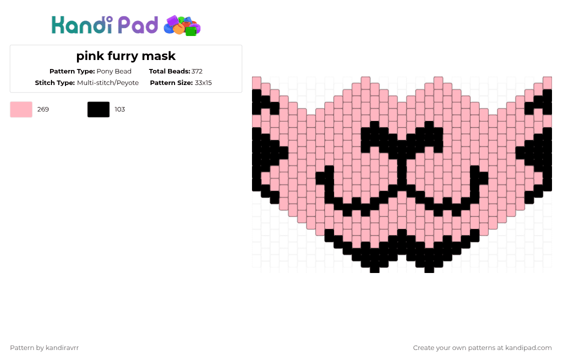 pink furry mask - Pony Bead Pattern by kandiravrr on Kandi Pad - pink,black