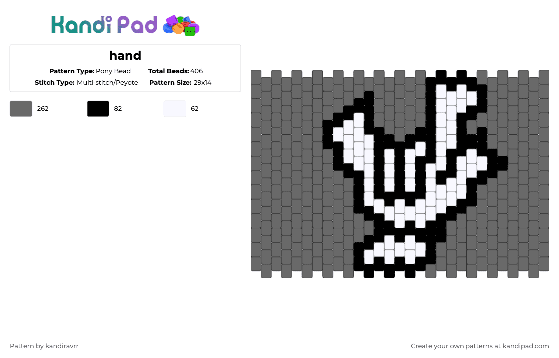hand - Pony Bead Pattern by kandiravrr on Kandi Pad - gray