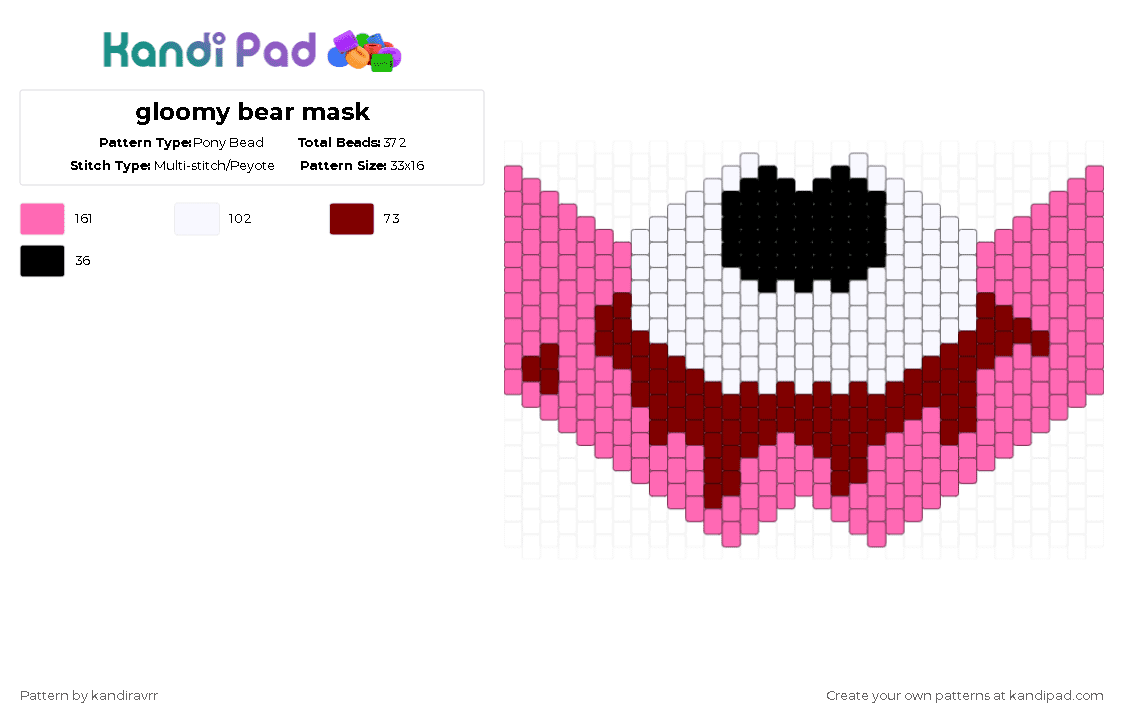 gloomy bear mask - Pony Bead Pattern by kandiravrr on Kandi Pad - pink,brown