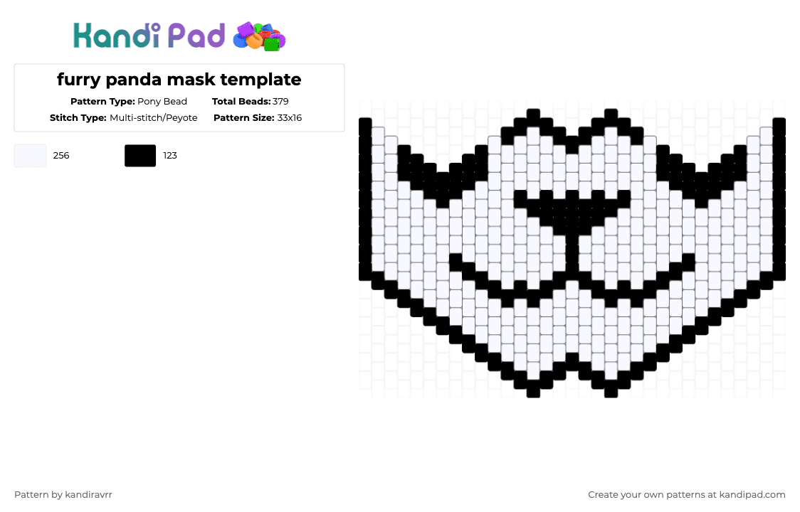 furry panda mask - Pony Bead Pattern by kandiravrr on Kandi Pad - black,white