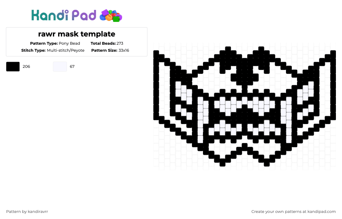 rawr mask template - Pony Bead Pattern by kandiravrr on Kandi Pad - black