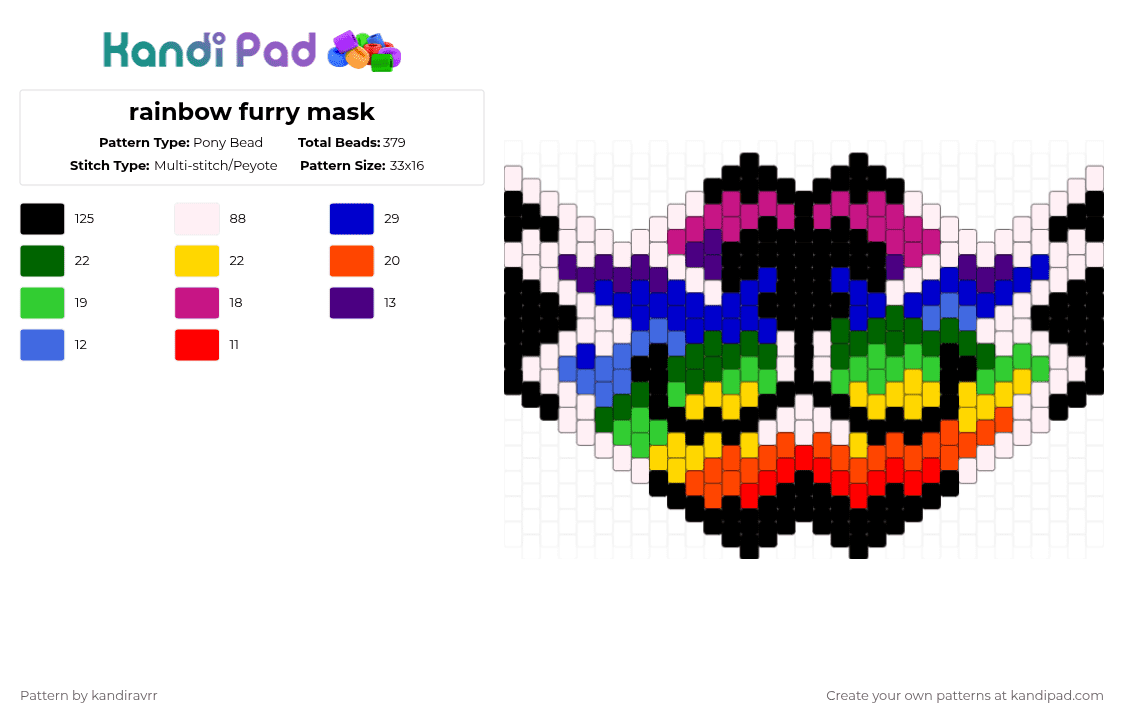rainbow furry mask - Pony Bead Pattern by kandiravrr on Kandi Pad - purple,green,red