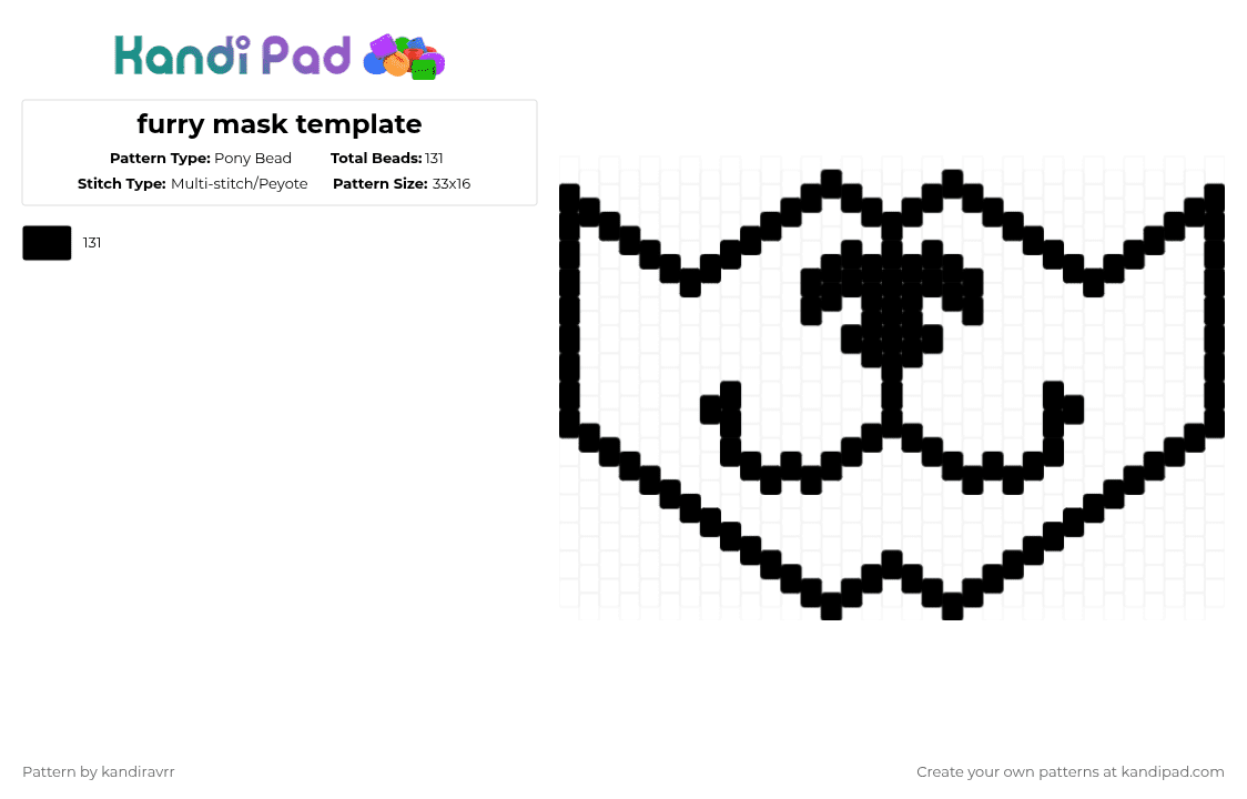 furry mask template - Pony Bead Pattern by kandiravrr on Kandi Pad - black