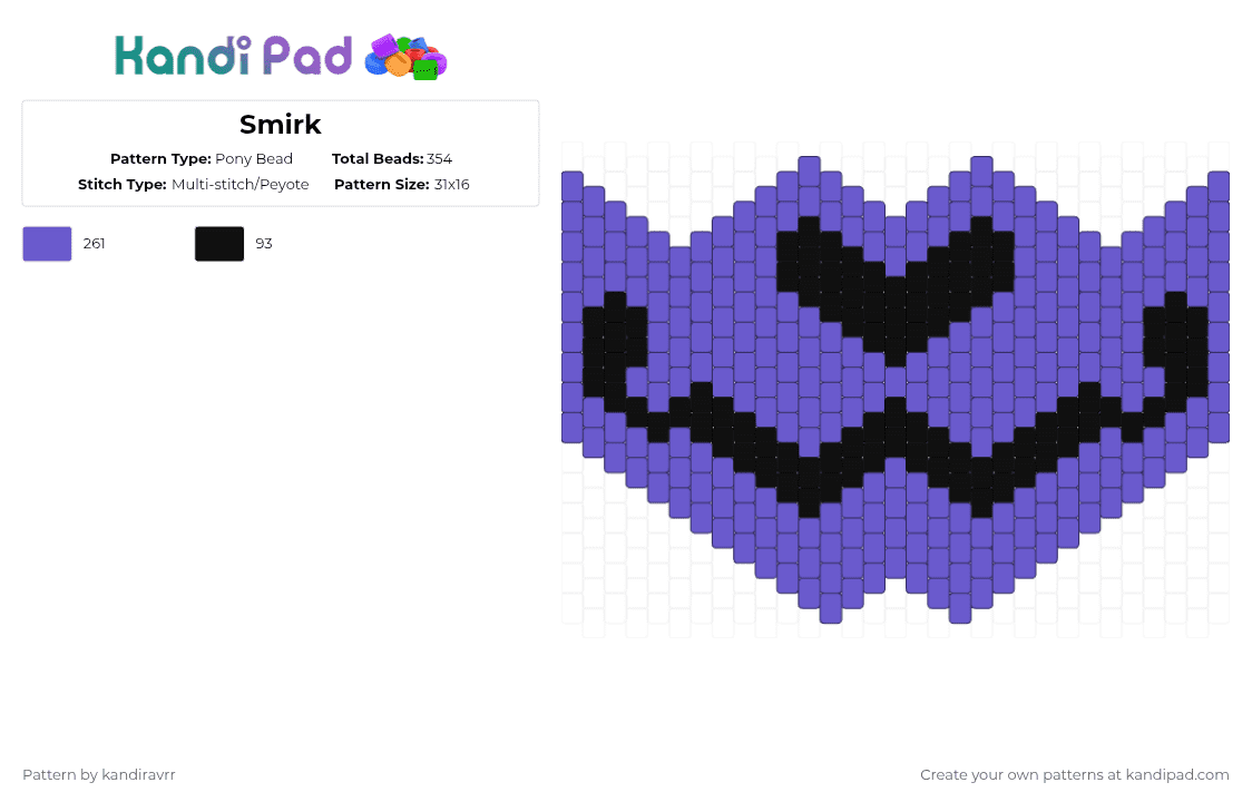 Smirk - Pony Bead Pattern by kandiravrr on Kandi Pad - black, blue
