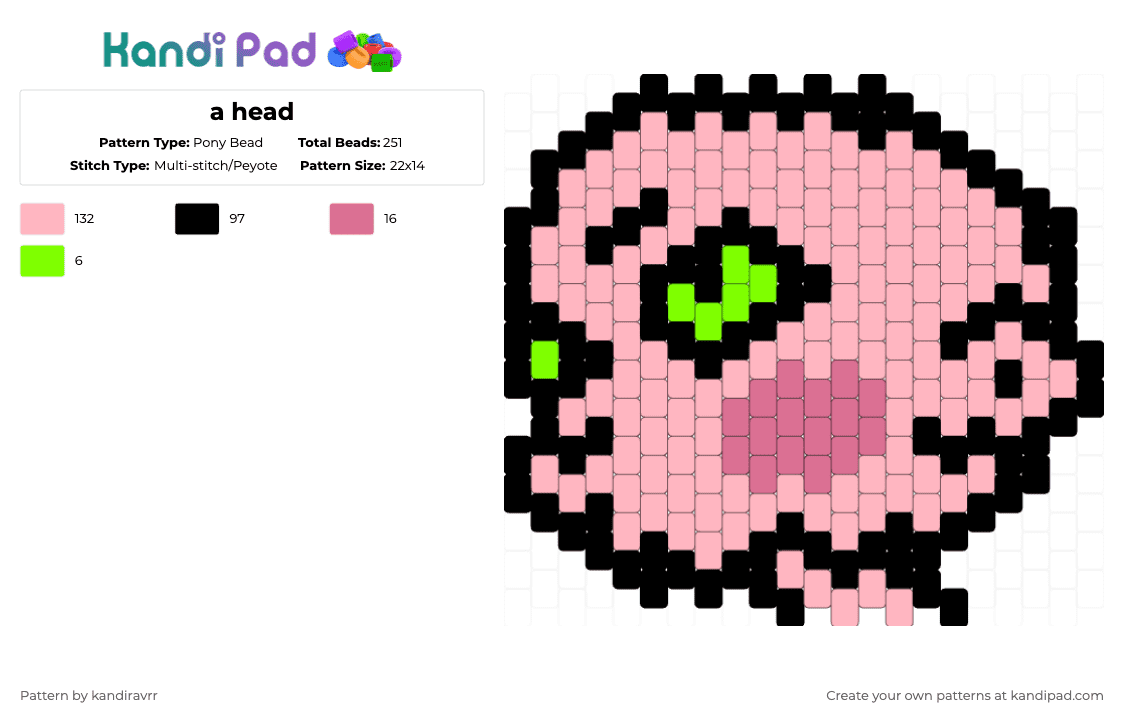 a head - Pony Bead Pattern by kandiravrr on Kandi Pad - pink