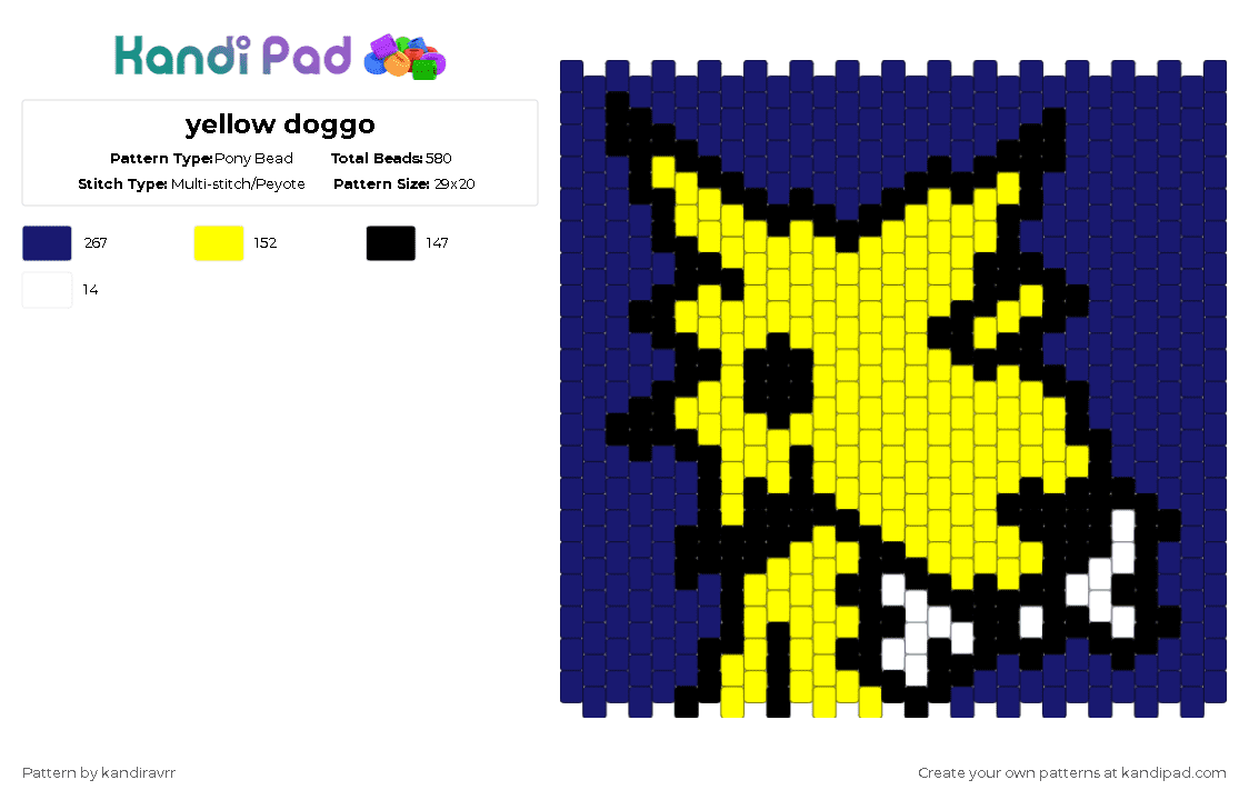 yellow doggo - Pony Bead Pattern by kandiravrr on Kandi Pad - yellow,purple