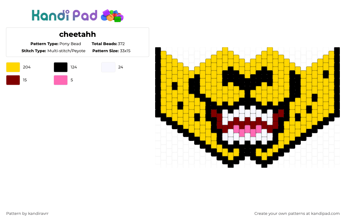 cheetahh - Pony Bead Pattern by kandiravrr on Kandi Pad - yellow