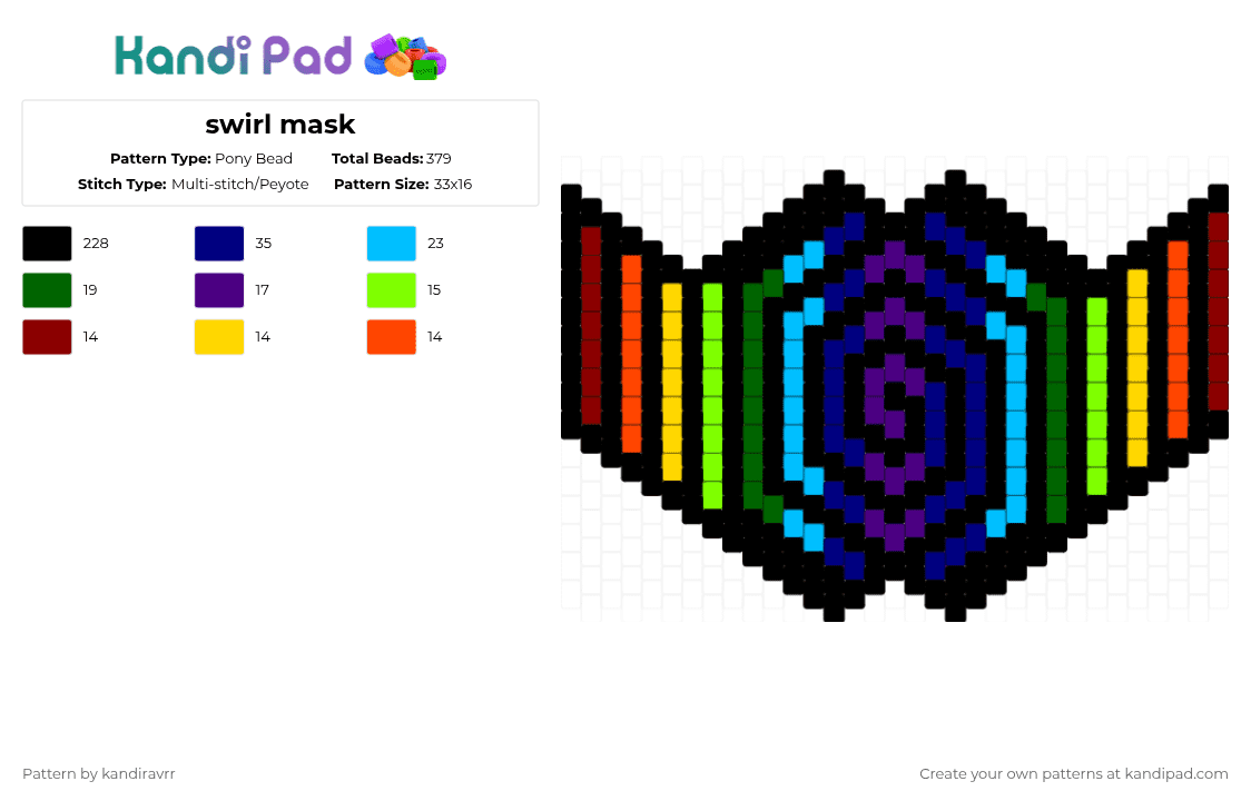 swirl mask - Pony Bead Pattern by kandiravrr on Kandi Pad - black,red,green,purple