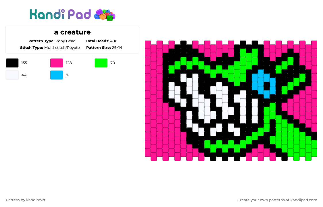 a creature - Pony Bead Pattern by kandiravrr on Kandi Pad - green,pink