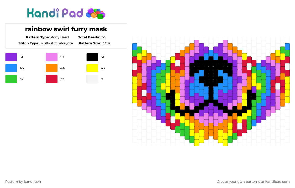 rainbow swirl furry mask - Pony Bead Pattern by kandiravrr on Kandi Pad - yellow,pink,colorful