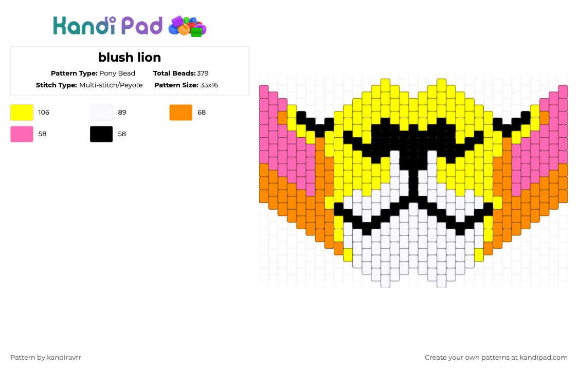 blush lion - Pony Bead Pattern by kandiravrr on Kandi Pad - yellow