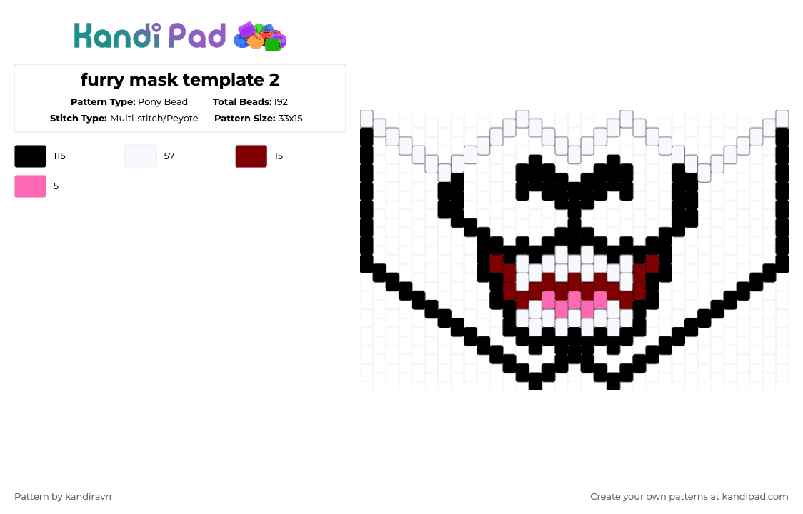 furry mask template 2 - Pony Bead Pattern by kandiravrr on Kandi Pad - black,white,brown