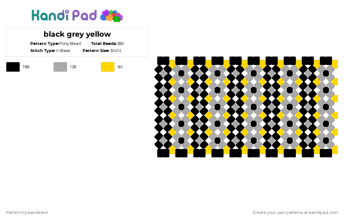 black grey yellow - Pony Bead Pattern by kandiravrr on Kandi Pad - beige,yellow,bee