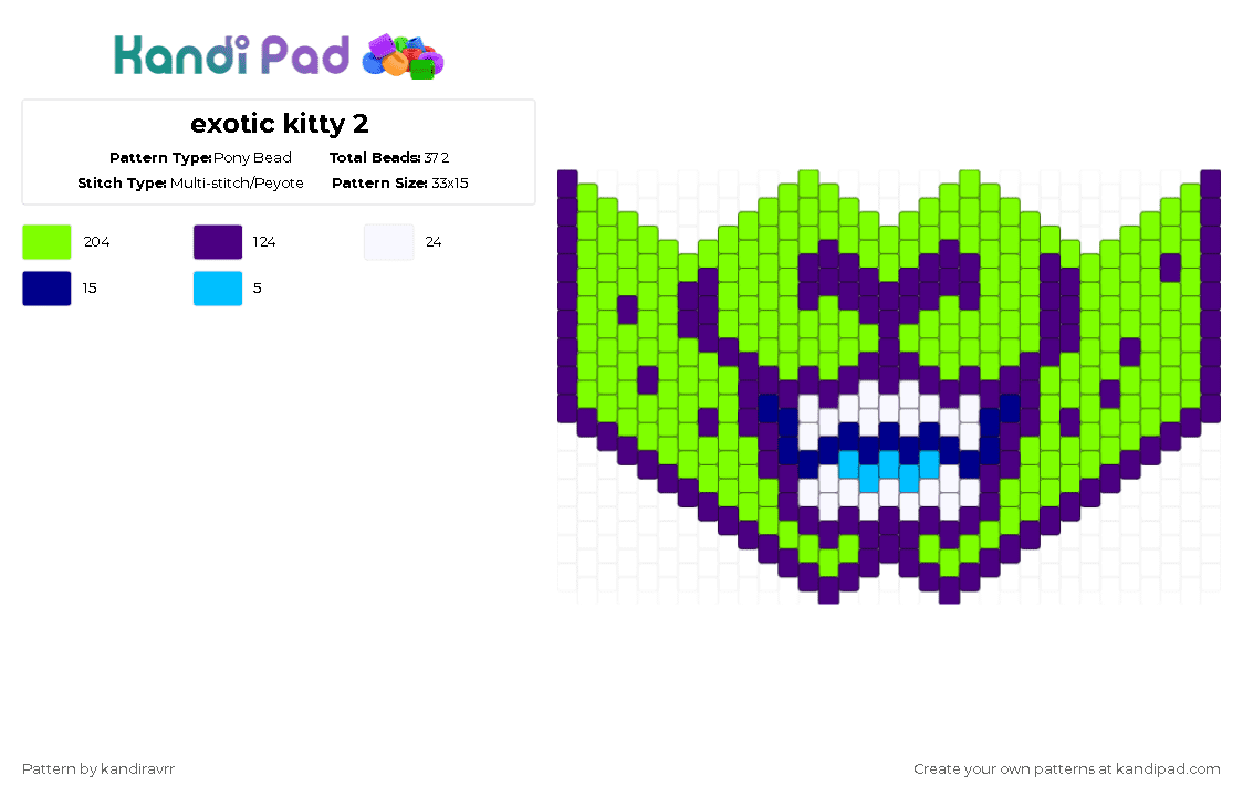 exotic kitty 2 - Pony Bead Pattern by kandiravrr on Kandi Pad - purple,green