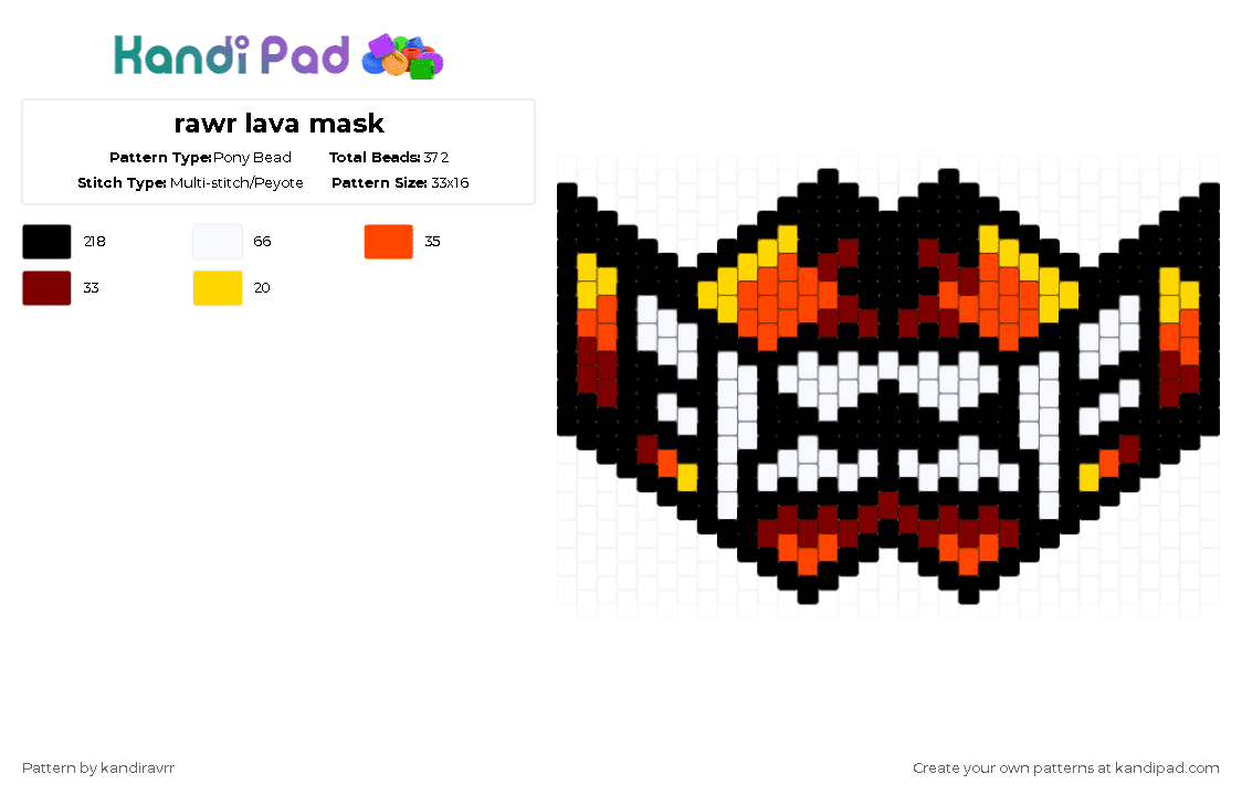rawr lava mask - Pony Bead Pattern by kandiravrr on Kandi Pad - black,brown,red