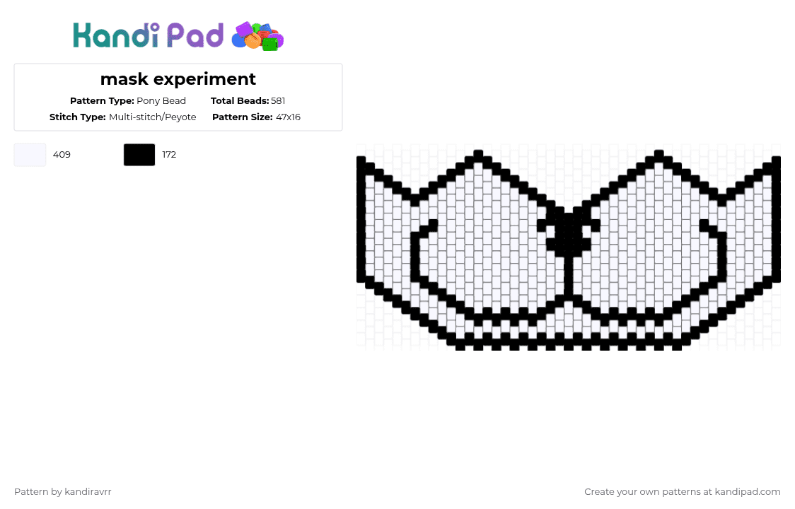 mask experiment - Pony Bead Pattern by kandiravrr on Kandi Pad - black,white