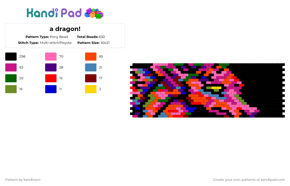 a dragon! - Pony Bead Pattern by kandiravrr on Kandi Pad - black,pink,red