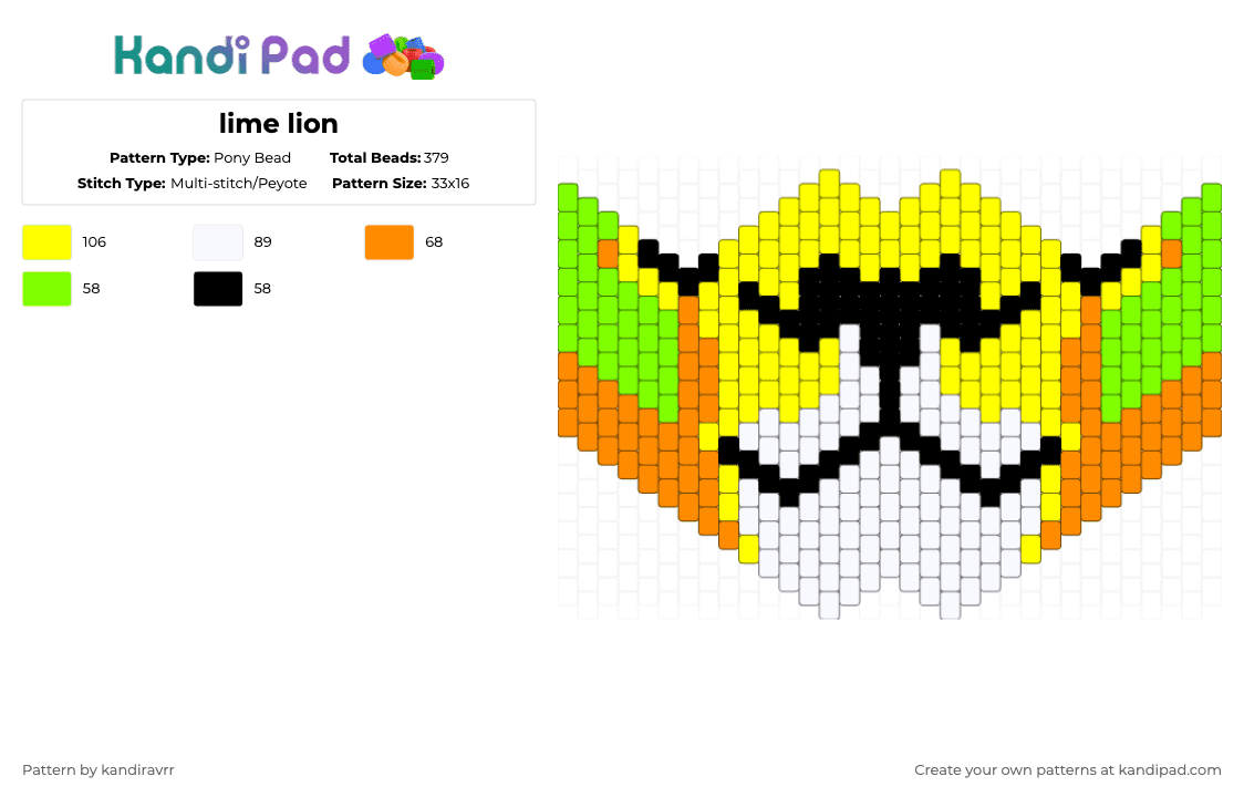 lime lion - Pony Bead Pattern by kandiravrr on Kandi Pad - yellow