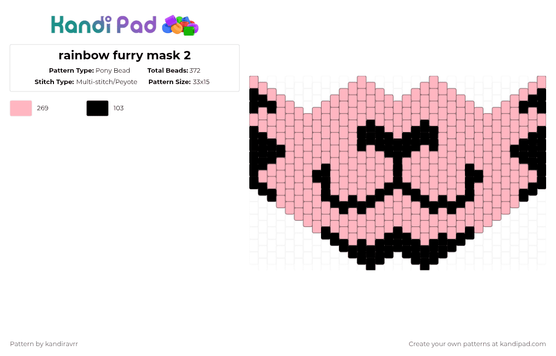 rainbow furry mask 2 - Pony Bead Pattern by kandiravrr on Kandi Pad - pink,black