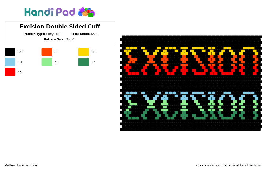 Excision Double Sided Cuff - Pony Bead Pattern by emshizzle on Kandi Pad - excision,dj,edm,dubstep,music,large,cuff,festival,rhythmic,bold,black,orange,gre