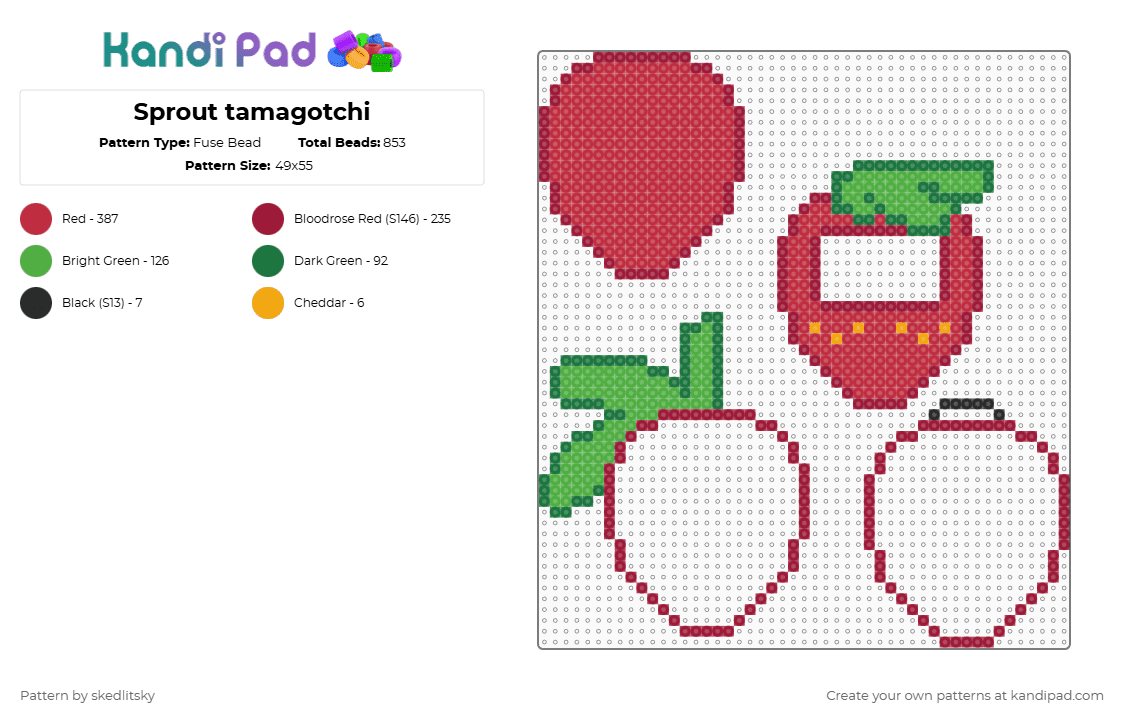 Sprout tamagotchi - Fuse Bead Pattern by skedlitsky on Kandi Pad - red,sprout,dandys world,tamagotchi