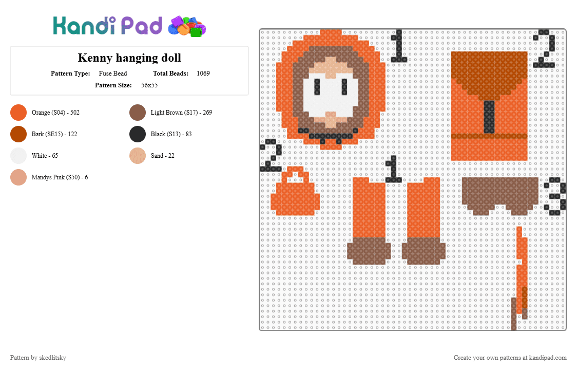 Kenny hanging doll - Fuse Bead Pattern by skedlitsky on Kandi Pad - orange,tan,kenny,hanging doll,prop,south park