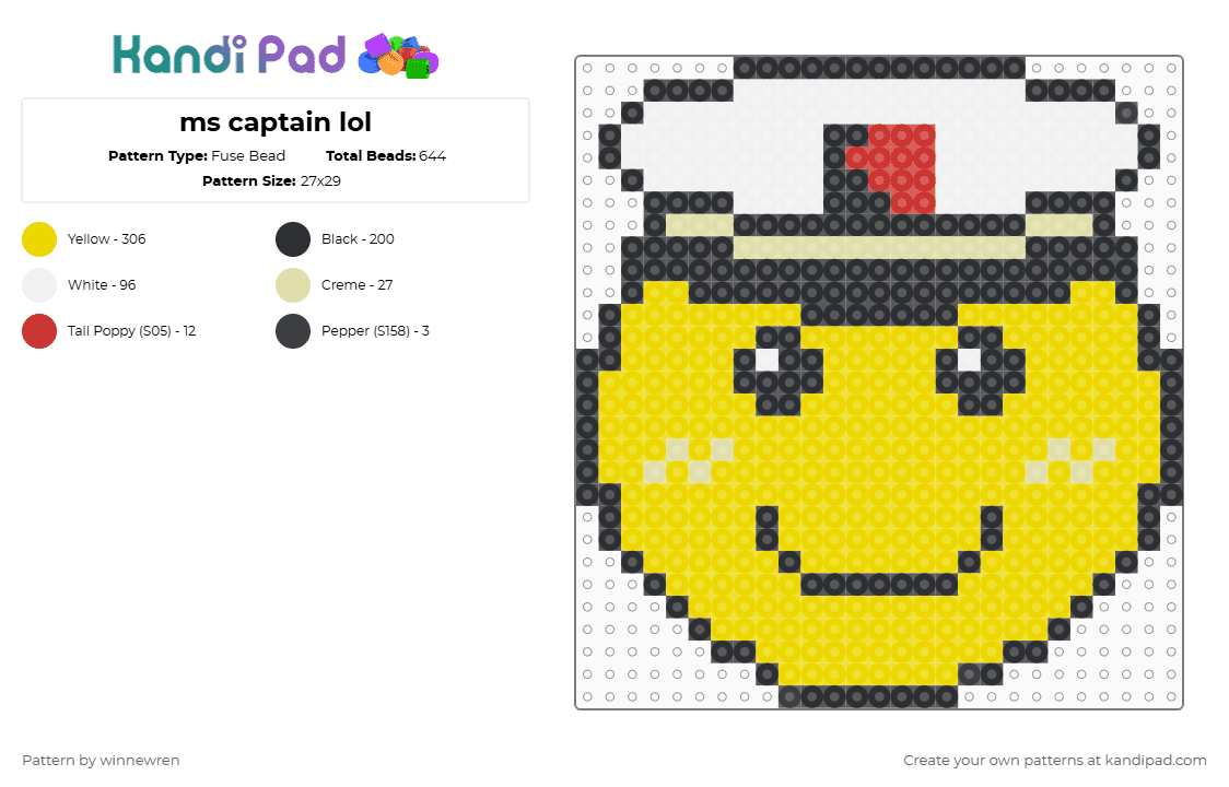 ms captain lol - Fuse Bead Pattern by winnewren on Kandi Pad - minesweeper,smiley,yellow