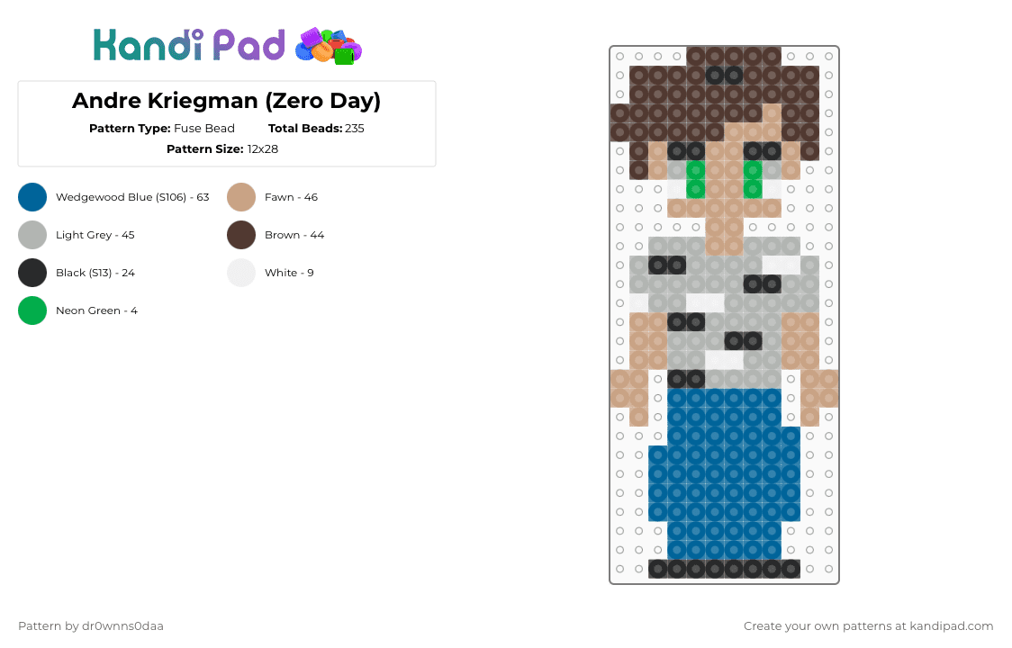 Andre Kriegman (Zero Day) - Fuse Bead Pattern by dr0wnns0daa on Kandi Pad - beige,blue,zero day,zero day 2002,andre kriegman,cal gabriel