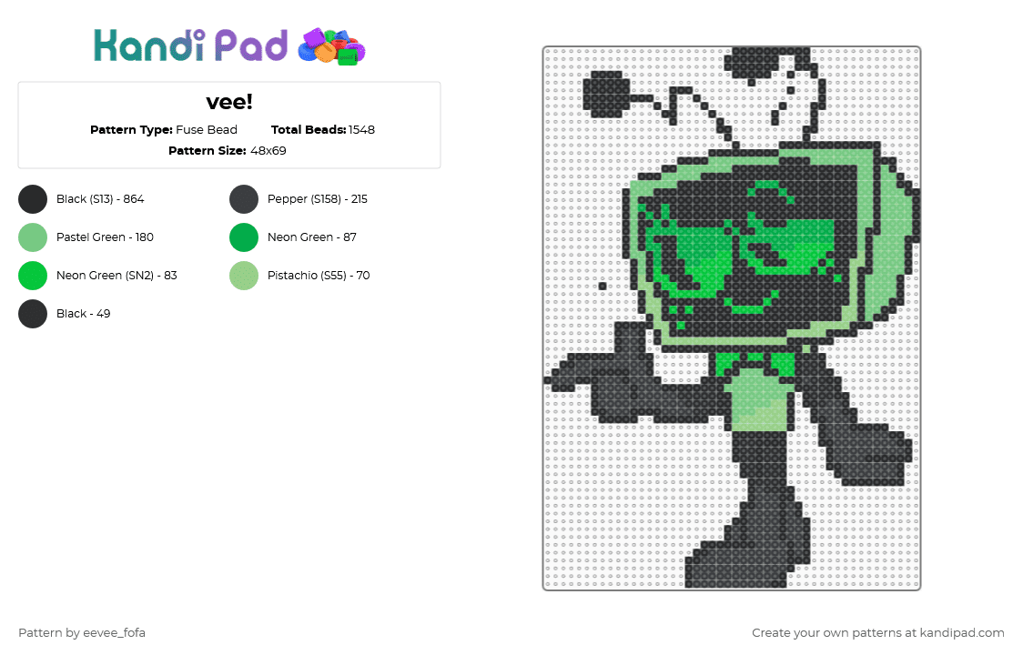 vee! - Fuse Bead Pattern by eevee_fofa on Kandi Pad - black,teal,green