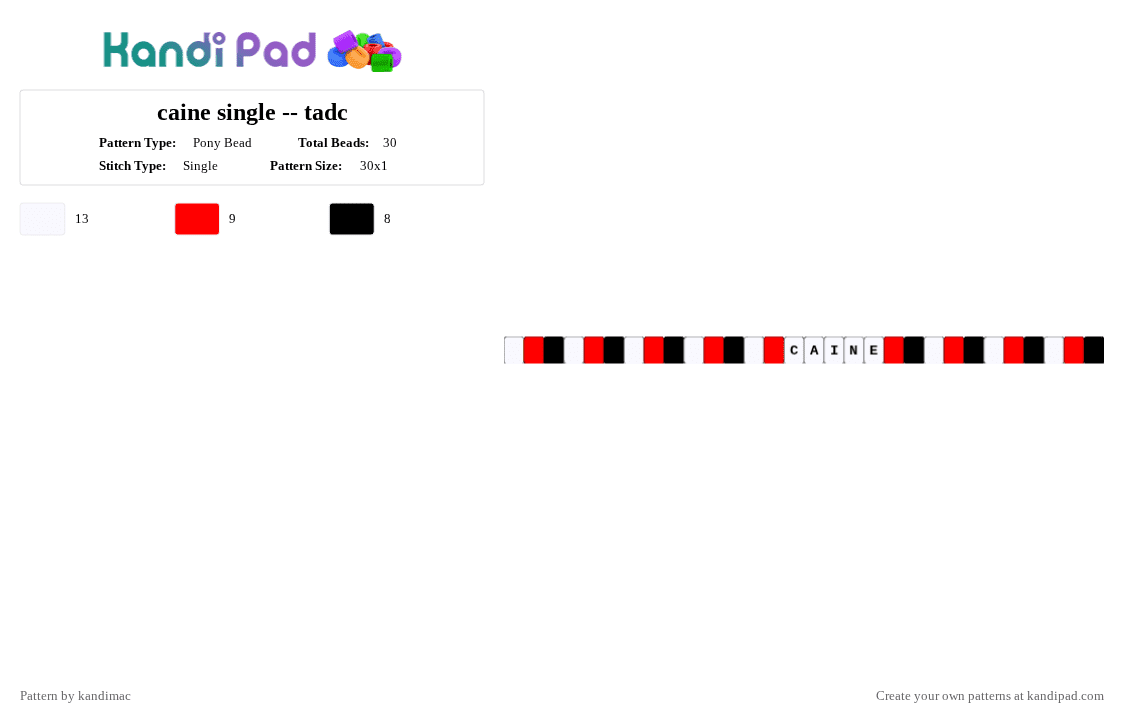 🫧 ;; caine single ~ ♪ - Pony Bead Pattern by digitalangel on Kandi Pad - white,red,the amazing digital circus,tadc,caine