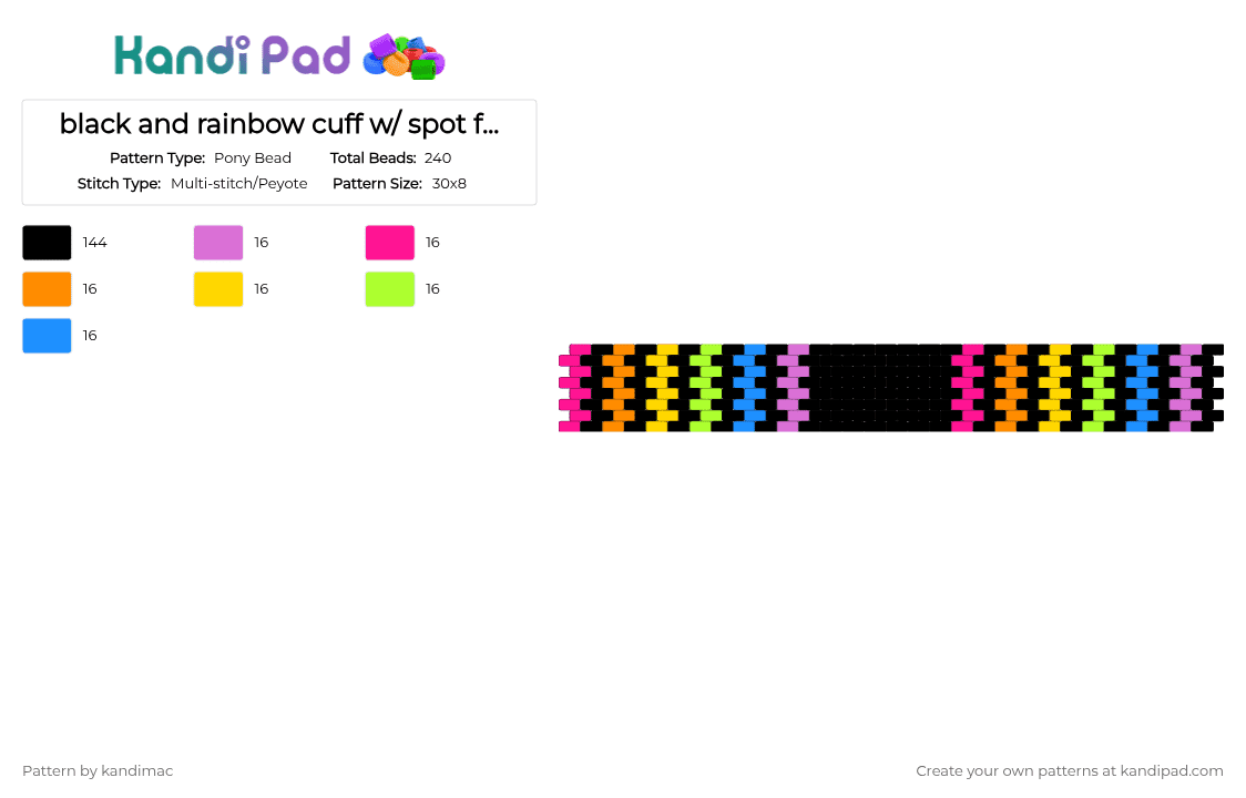 🧁 ;; black n rainbow cuff ~ ♪ - Pony Bead Pattern by digitalangel on Kandi Pad - black,pink,pastel,rainbow,charm,star