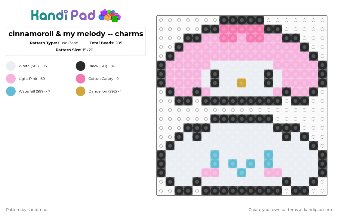 🧁 ;; cinnamoroll n my melody perlers ~ ♪ - Fuse Bead Pattern by digitalangel on Kandi Pad - white,pink