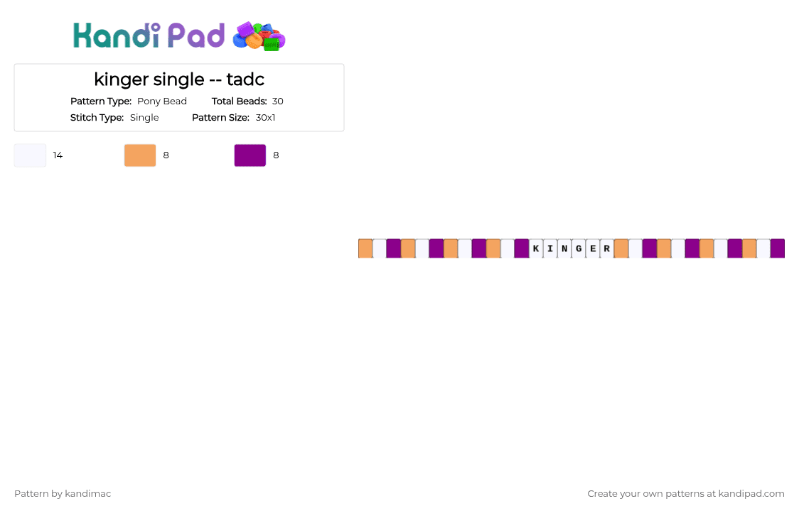 ♟ ;; kinger single ~ ♪ - Pony Bead Pattern by digitalangel on Kandi Pad - orange,pink,the amazing digital circus,tadc,kinger