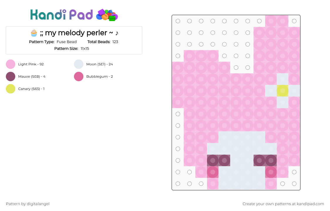 🧁 ;; my melody perler ~ ♪ - Fuse Bead Pattern by digitalangel on Kandi Pad - pink,sanrio,perler,my melody