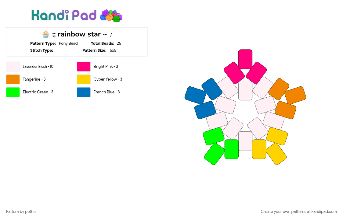 🧁 ;; rainbow star ~ ♪ - Pony Bead Pattern by petfie on Kandi Pad - colorful, green, orange, rainbow, star