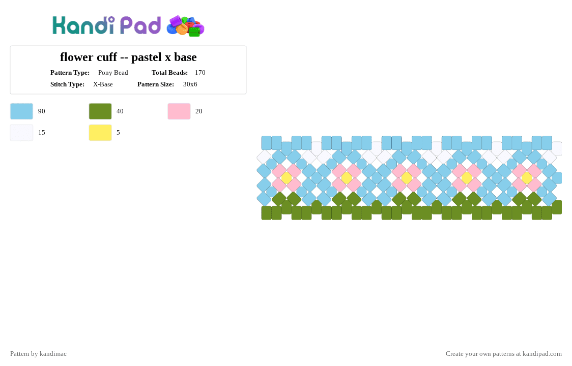 🌷 ;; flower cuff ~ ♪ - Pony Bead Pattern by digitalangel on Kandi Pad - green,light blue,flower,floral,pastel