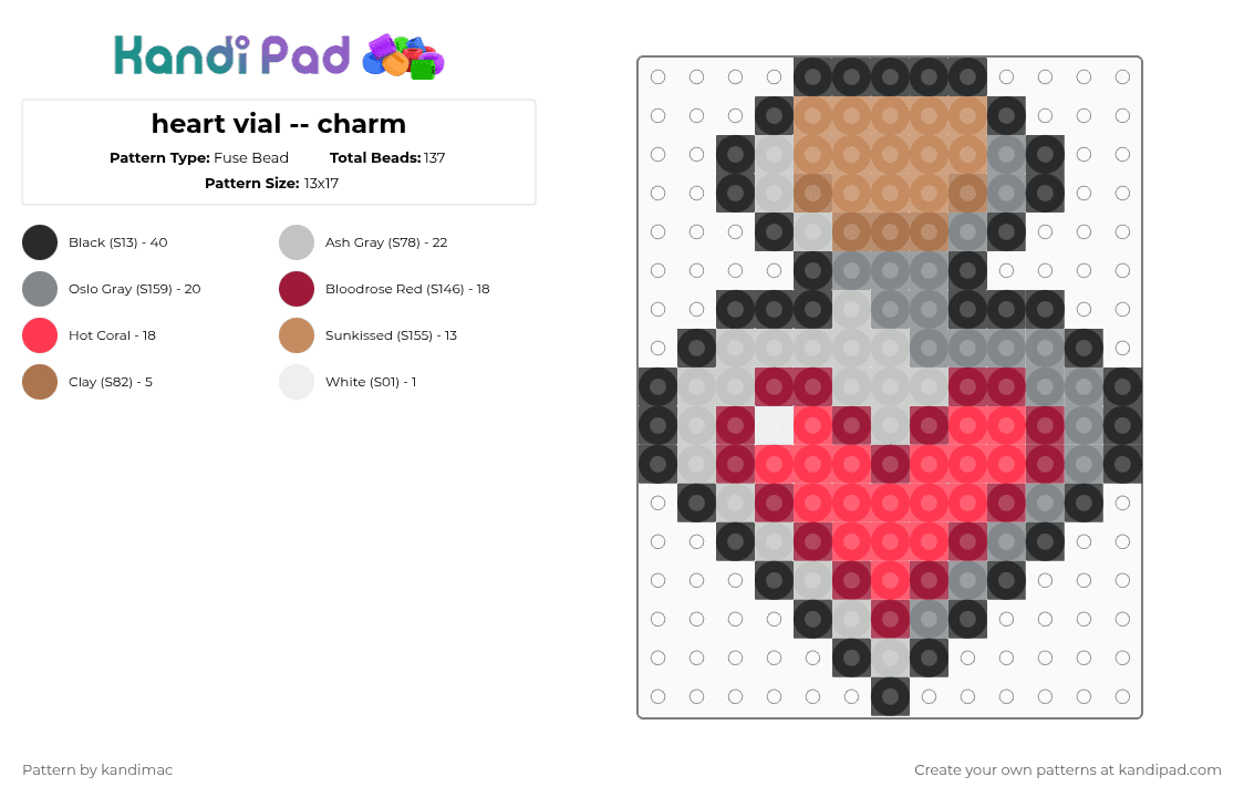 🧁 ;; heart vial perler ~ ♪ - Fuse Bead Pattern by digitalangel on Kandi Pad - red,heart