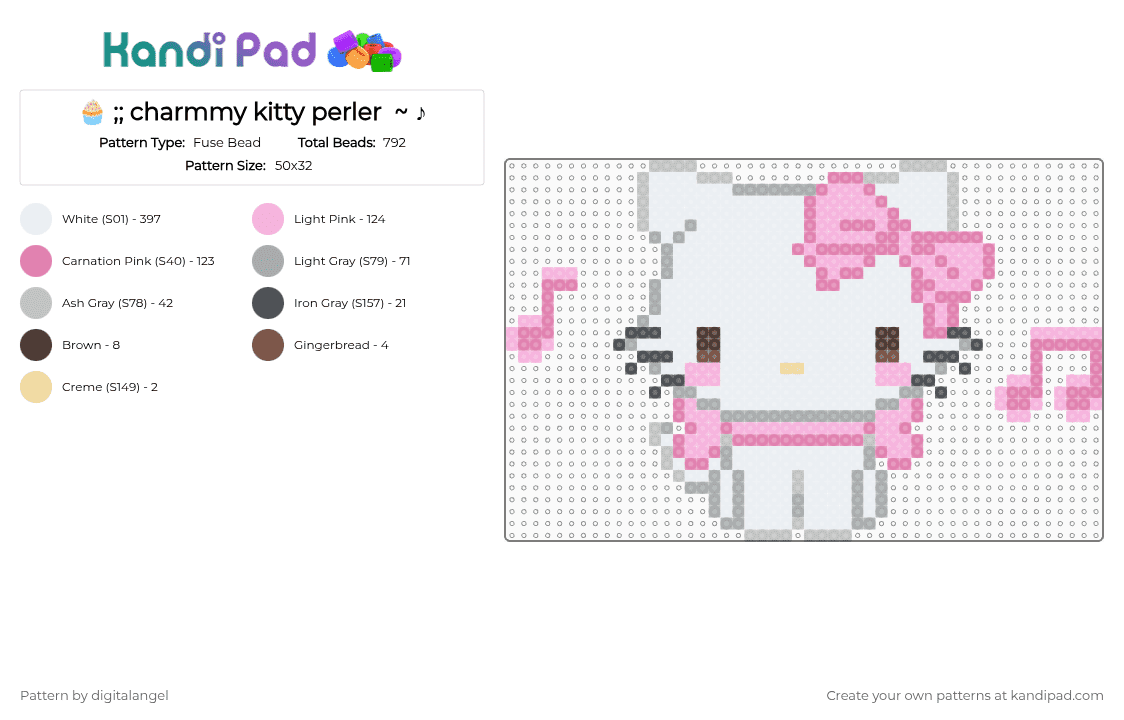 🧁 ;; charmmy kitty perler  ~ ♪ - Fuse Bead Pattern by digitalangel on Kandi Pad - white,gray,pink,sanrio,cutecore,hello kitty,charmmy kitty