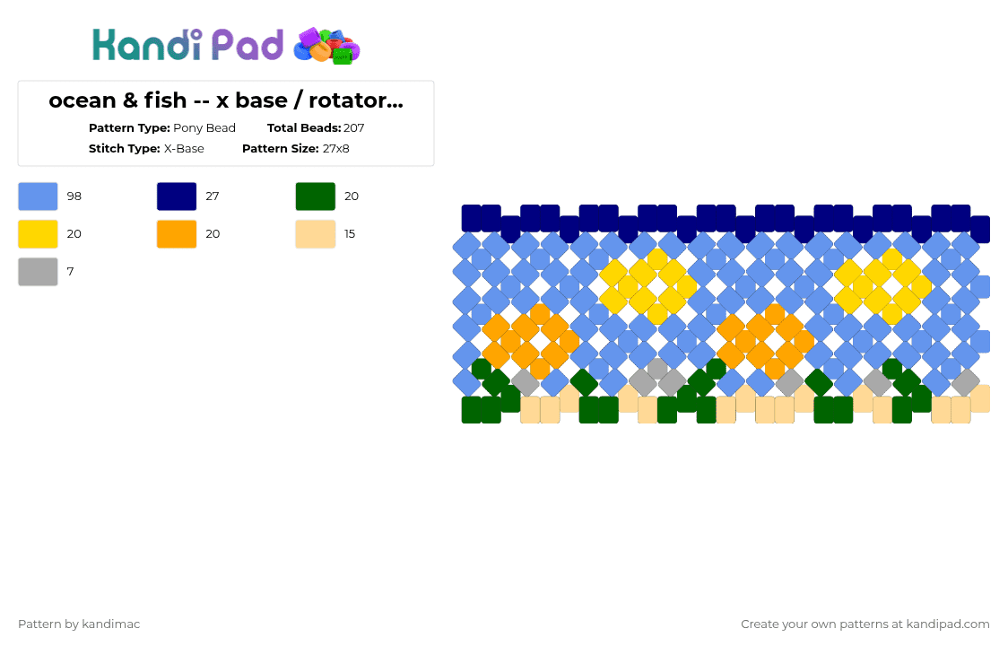 🧁 ;; ocean cuff ~ ♪ - Pony Bead Pattern by digitalangel on Kandi Pad - light blue