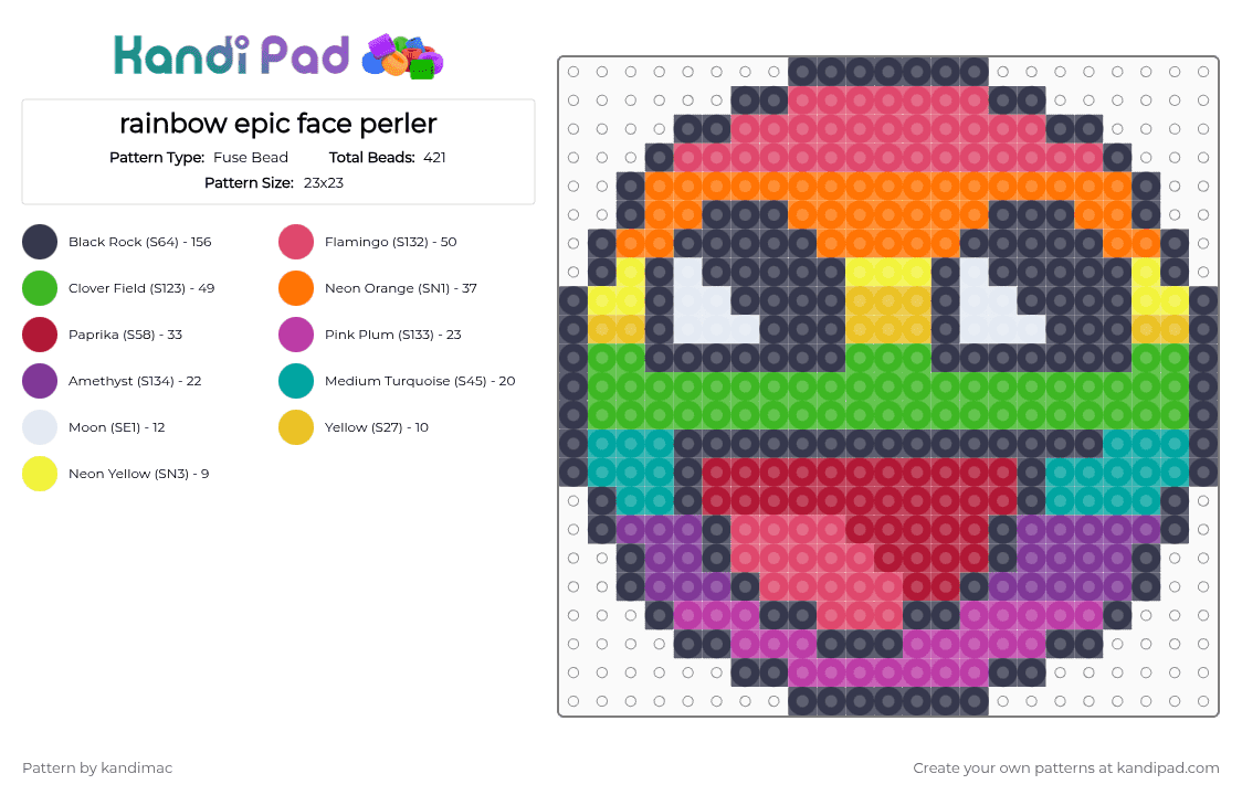 🌈 ;; rainbow epic face perler ~ ♪ - Fuse Bead Pattern by digitalangel on Kandi Pad - purple,red,epic face,roblox,rainbow