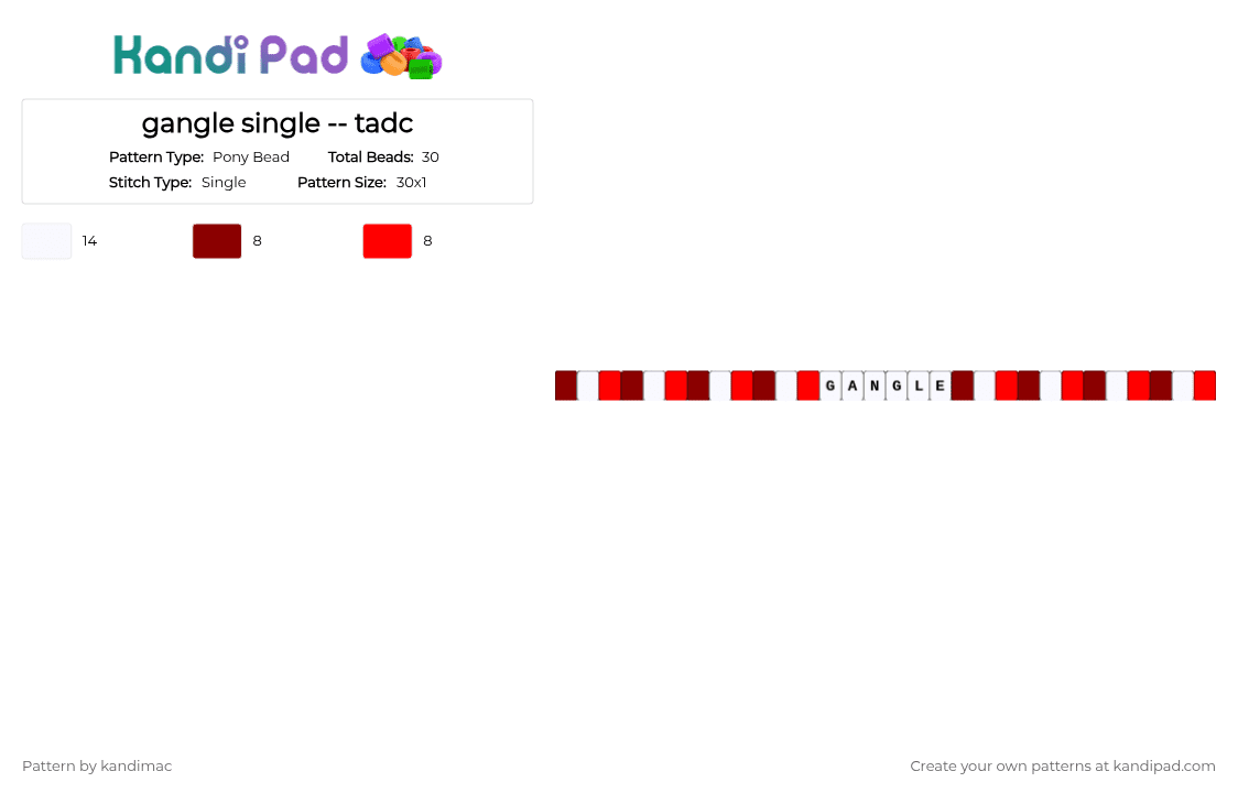 🎭 ;; gangle single ~ ♪ - Pony Bead Pattern by digitalangel on Kandi Pad - white,red,the amazing digital circus,tadc,gangle