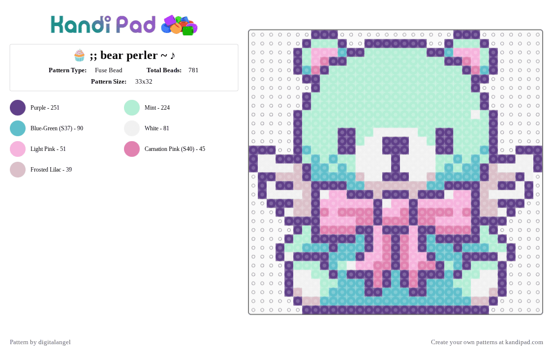 🧁 ;; bear perler ~ ♪ - Fuse Bead Pattern by digitalangel on Kandi Pad - purple,light blue,pastel,cutecore,perler