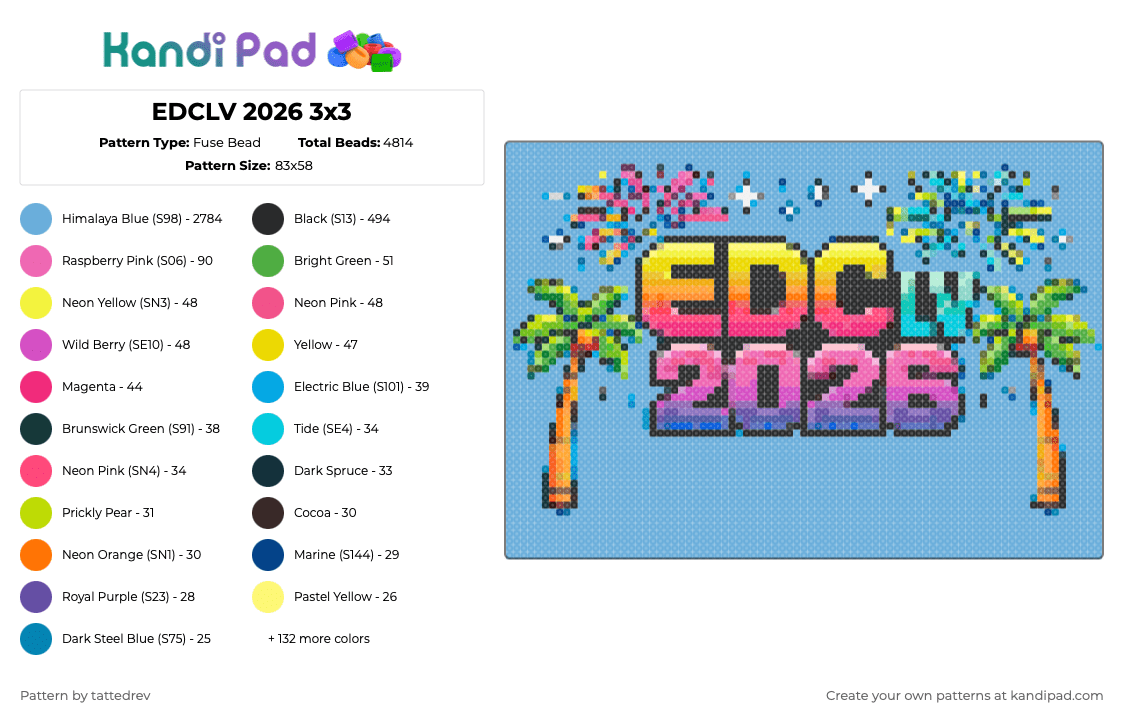 Edclv Layout EDCLV 2026 3x3 Fuse Bead Pattern - Kandi Pad | Kandi Patterns, Fuse ...