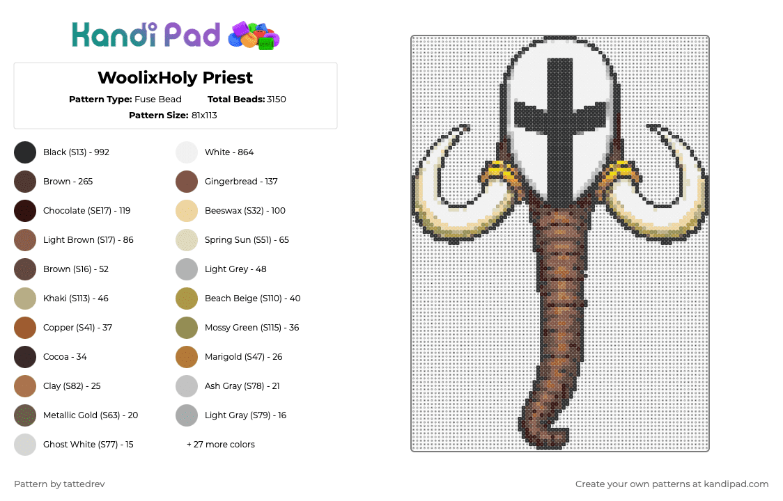 WoolixHoly Priest - Fuse Bead Pattern by tattedrev on Kandi Pad - beige, brown, tan, white