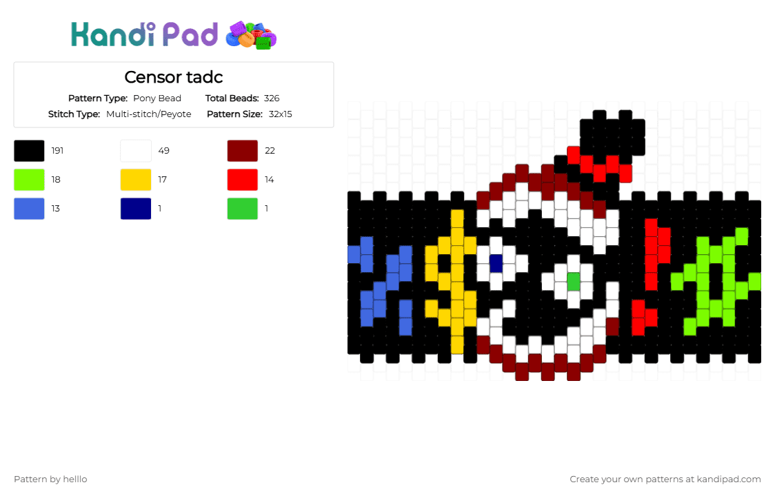 Censor tadc - Pony Bead Pattern by helllo on Kandi Pad - black,red,yellow,green,the amazing digital circus,caine,tadc