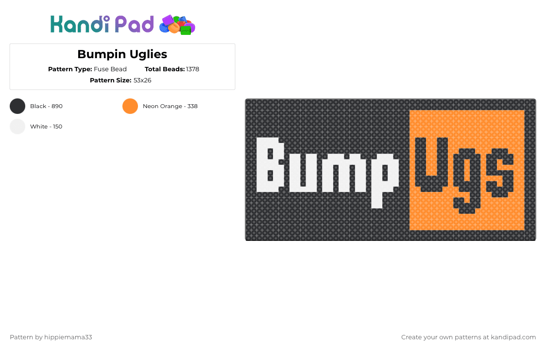 Bumpin Uglies - Fuse Bead Pattern by hippiemama33 on Kandi Pad - black,orange,white,band,reggae,bumpin uglies