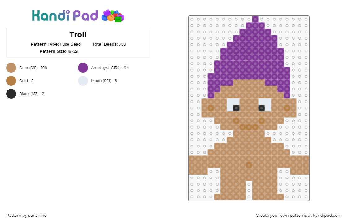 Troll - Fuse Bead Pattern by sunshine on Kandi Pad - troll,zingara,dj,character,music,tan,purple