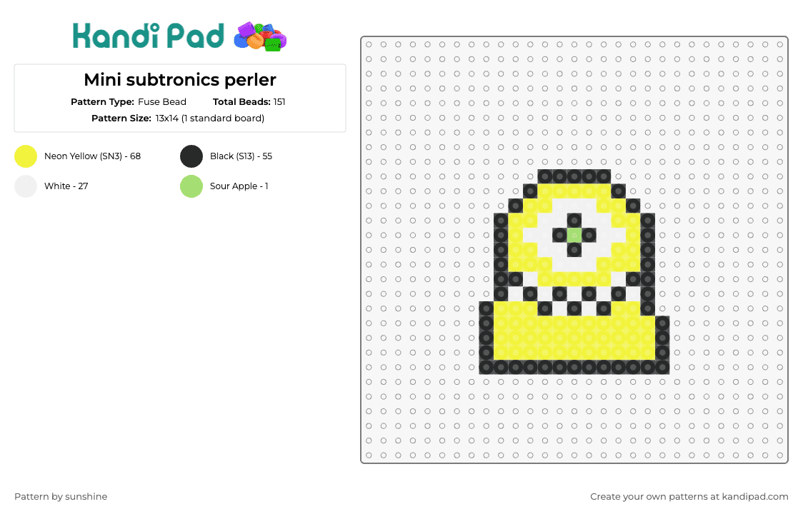 Mini subtronics perler - Fuse Bead Pattern by sunshine on Kandi Pad - subtronics,cyclops,charm,dj,music,edm,simple,yellow,white