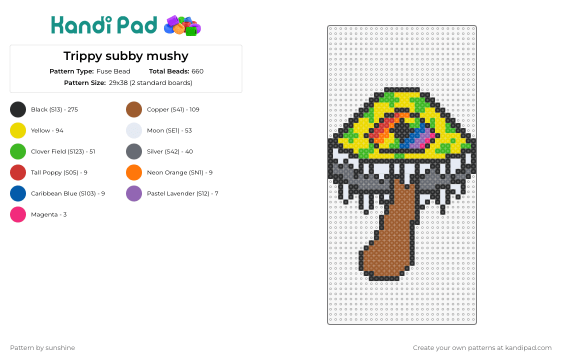 Trippy subby mushy - Fuse Bead Pattern by sunshine on Kandi Pad - subtronics,mushroom,cyclops,trippy,psychedelic,colorful,yellow,brown