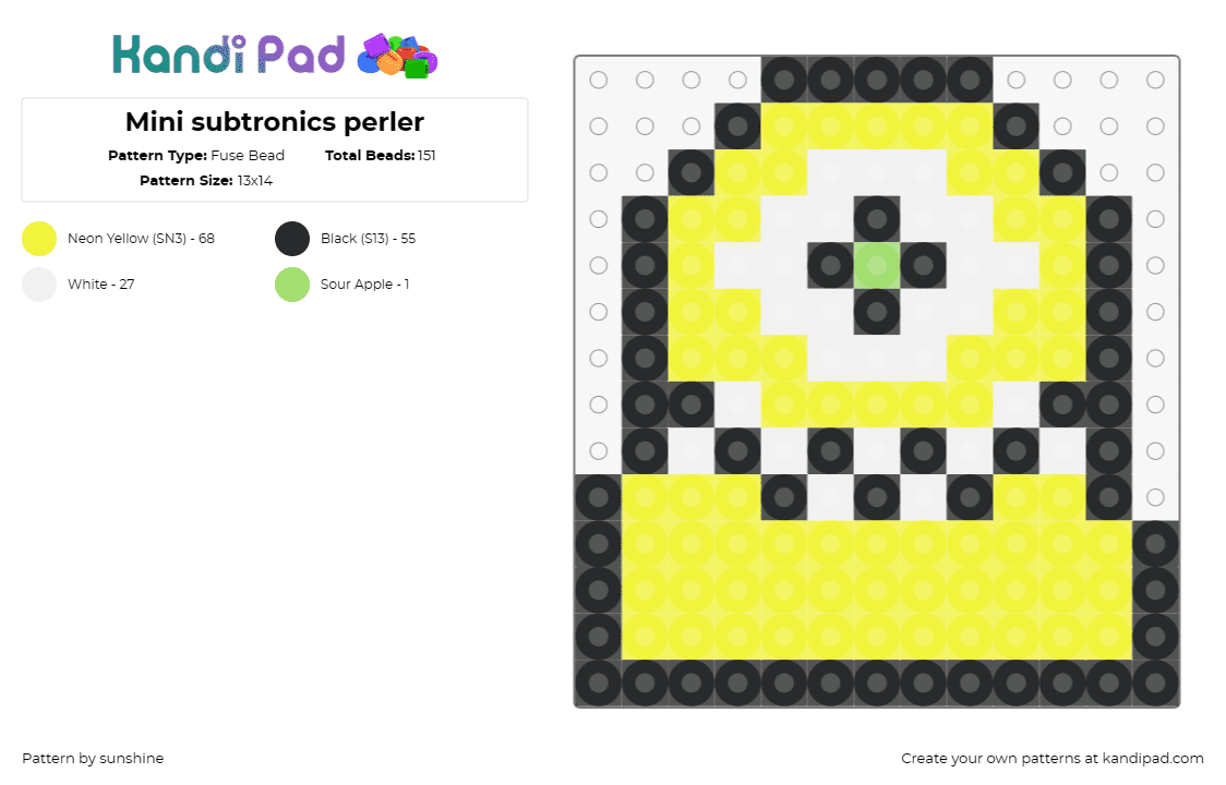 Mini subtronics perler - Fuse Bead Pattern by sunshine on Kandi Pad - subtronics,cyclops,dj,music,edm,simple,yellow,white